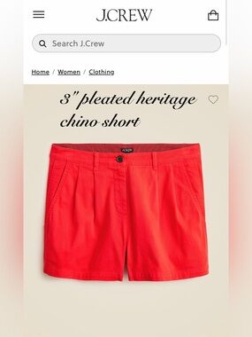 J.Crew 3" Pleated Heritage Chino Shorts Red 12